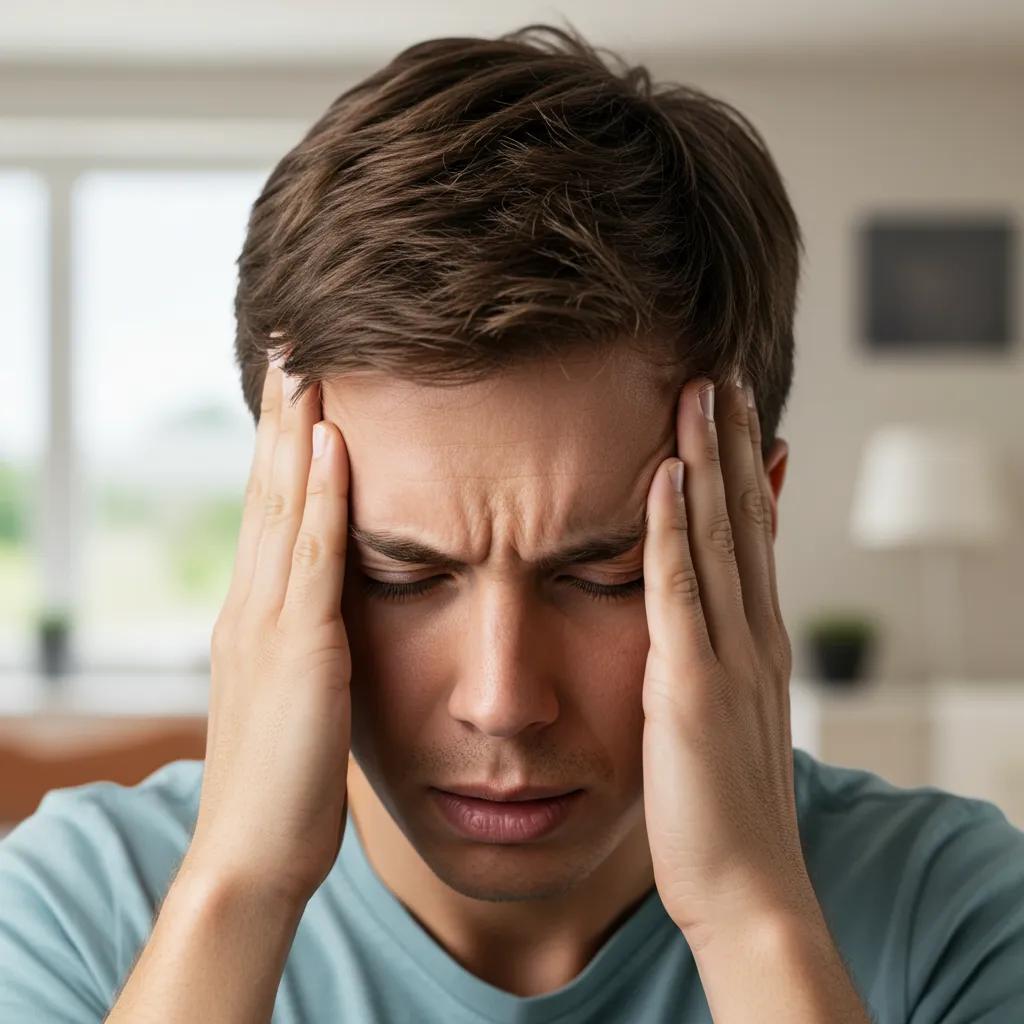 Person experiencing symptoms of carbon monoxide poisoning in a home setting, illustrating health risks