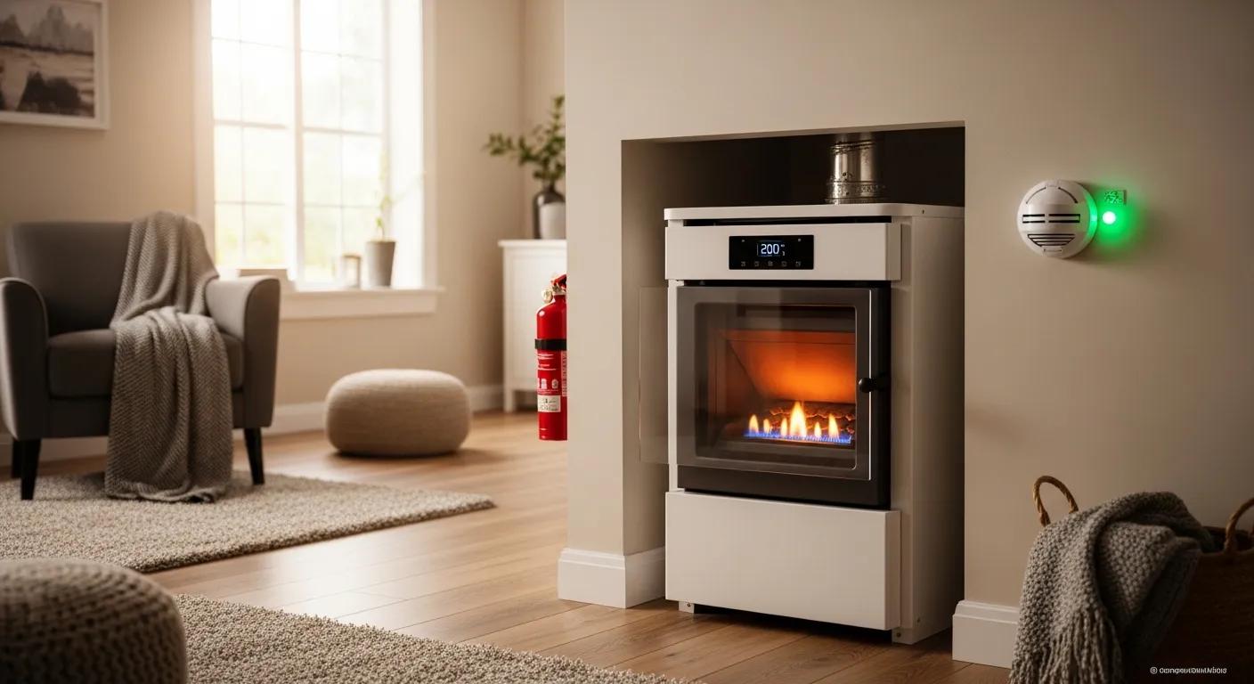 Warm, comfortable home interior with a modern furnace &mdash; focus on safety and steady heating