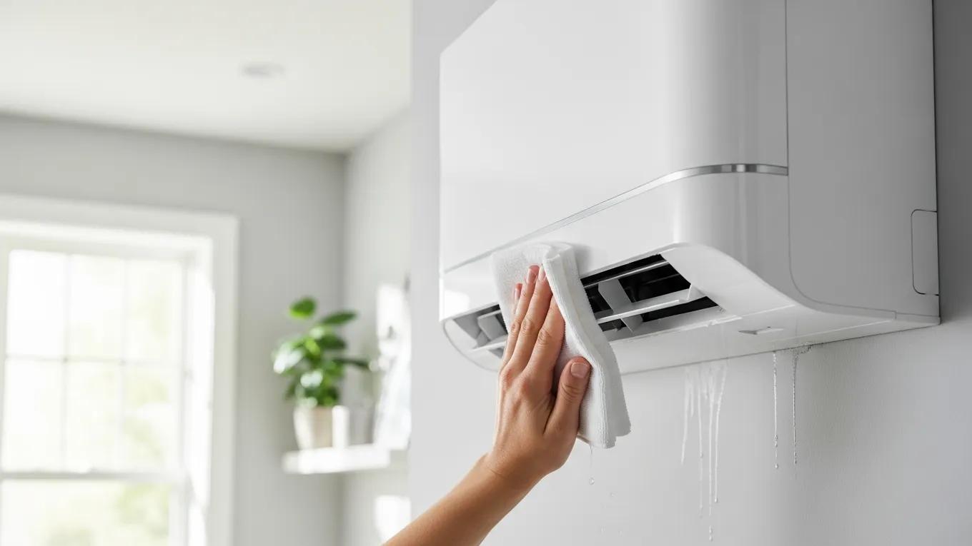Ductless Mini-Split Maintenance & Cleaning 3 Person cleaning the indoor unit of a ductless mini-split system