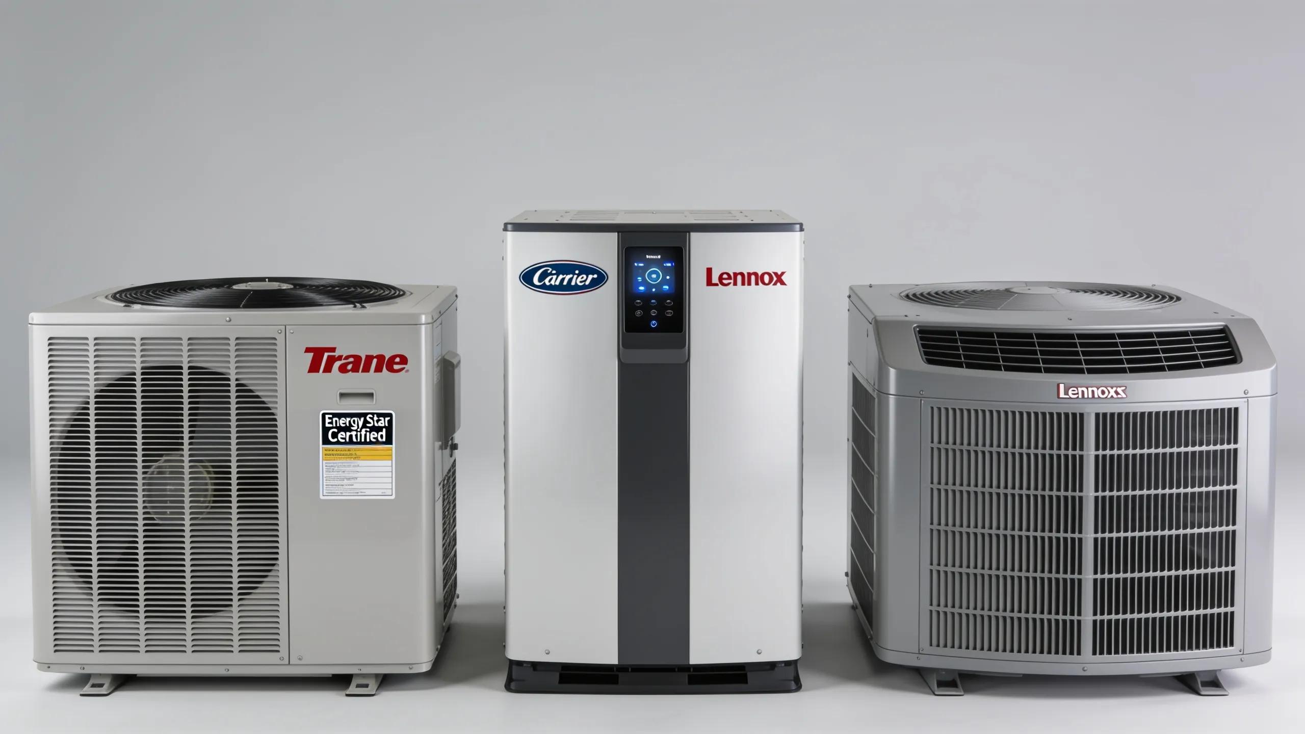 What to Consider for Your New AC Unit Buying Journey 2 Showcasing top air conditioner brands Trane, Carrier, and Lennox with key features highlighted