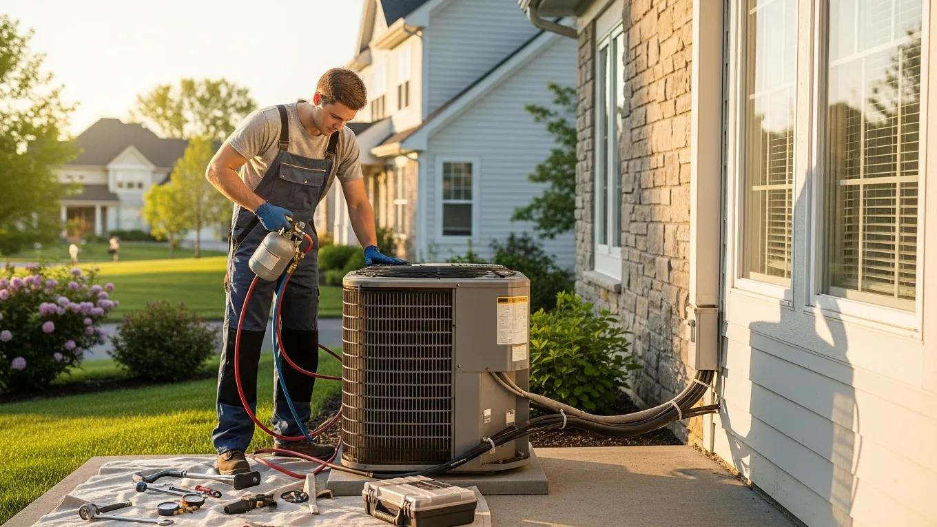 HVAC Blog 4 technician recharging air conditioning unit with refrigerant in a residential setting bf ea a ebffac